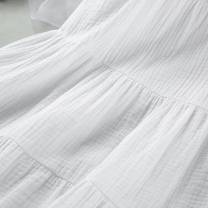 Hiloc White Pure Cotton Sweet Spaghetti Strap Mini Dress Summer Pullover Bow Backless Nightgowns Lace-Up Loose Night Dress Woman
