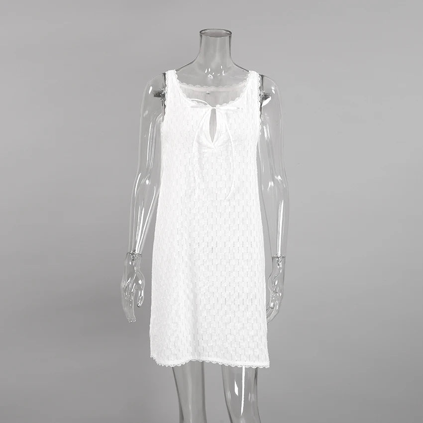 HiLoc 2025 Elegant Lace Short Robe Summer Casual Sleeveless White Dress Sleepwear Female Home Solid Lace-Up Robe Spring Pajamas