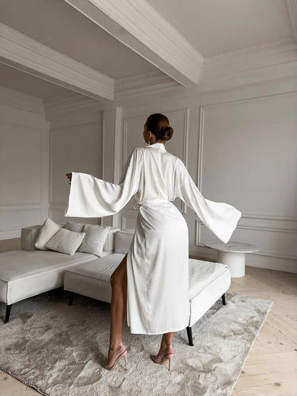HiLoc 2026 Spring New Sexy Faux Silk Lace Pajama Set Women's Spaghetti Strap Nightdress Belted Robe 2 Piece Bridal Loungewear