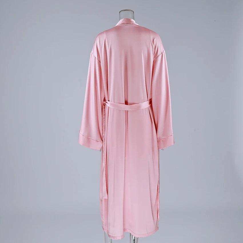 Hiloc Pink Elegant Satin Women's 3 Piece Set Pajamas Sexy Lace High Waist Split Skirts With Long Robe Bra Loungewear 2026 Spring