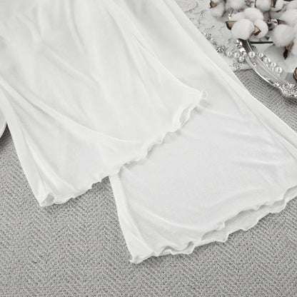 HiLoc Sexy V-Neck Knitted Thin Trousers Pajamas Women Casual Lace-Up Crop Tops With Loose Long Pants Sleepwears White Suits 2026