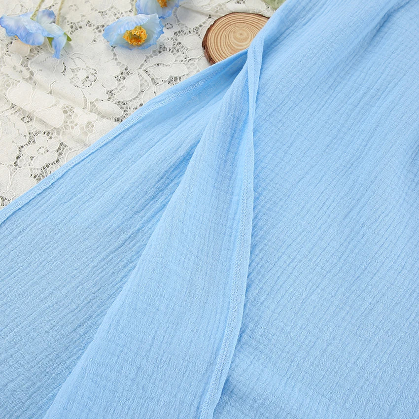 Hiloc Elegant Mid-Calf Blue Nightgowns Pure Cotton V-Neck Summer Lantern Sleeve Night Dress Folds Slit Pockets Nightdress Woman