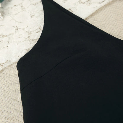 Hiloc Black Pure Cotton Sleeveless Woman Night Dress Loose Button Sleepdress Woven Spaghetti Strap Plunging Neckline Nightgowns