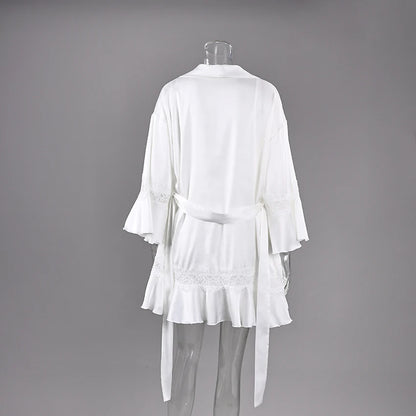 HiLoc Elegant Black Lace Silk Robe Outfits Sexy Spaghetti Strap Nightgown With Long Sleeve Sleepwear Two Piece Sets Women 2026