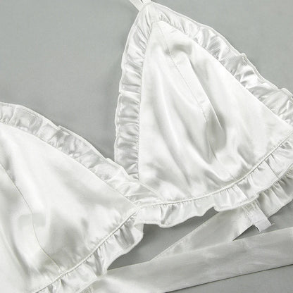 Hiloc Summer Sexy Satin Bra Suits Casual Elastic Waist Shorts And Lace Up Top 2 Piece Set Women 2025 Home Ruffles Outfits Female