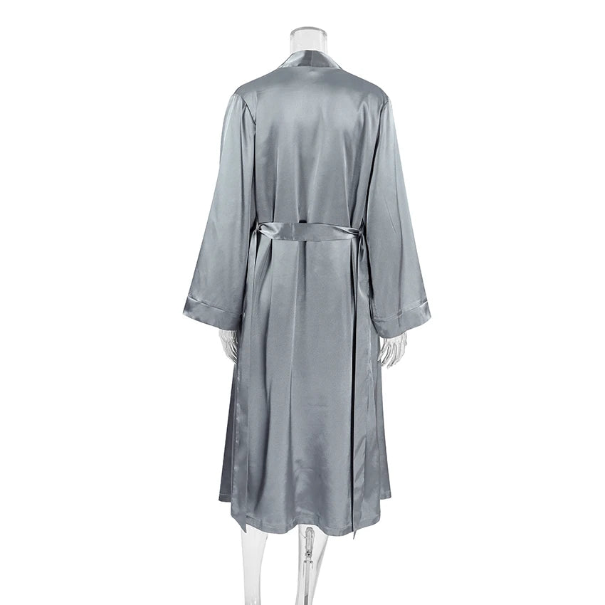 HiLoc Luxury Satin Nightgown Robe Set Women's V-Neck Spaghetti Strap Chemise Long Sleeve Belted Robe 2 Piece Loungewear 2026