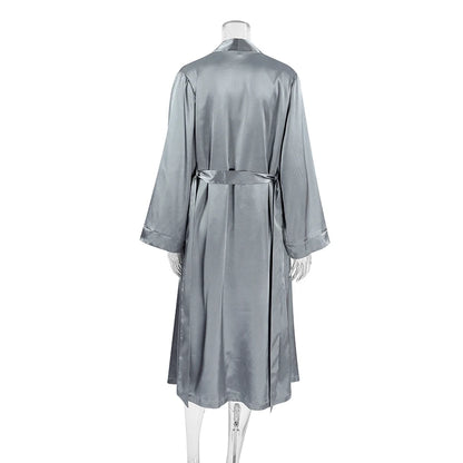 HiLoc Luxury Satin Nightgown Robe Set Women's V-Neck Spaghetti Strap Chemise Long Sleeve Belted Robe 2 Piece Loungewear 2026