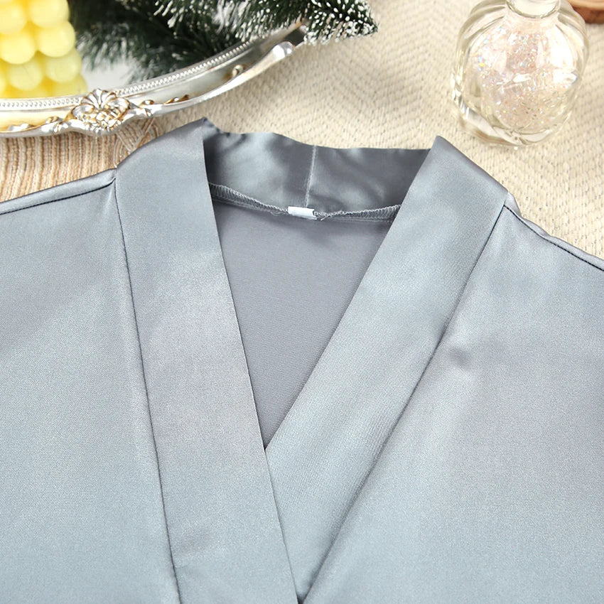 HiLoc Luxury Satin Nightgown Robe Set Women's V-Neck Spaghetti Strap Chemise Long Sleeve Belted Robe 2 Piece Loungewear 2026