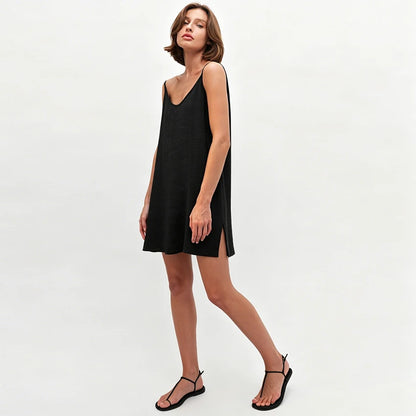 Hiloc Casual Blue Loose Mini Robe For Women Summer Sexy White Backless Nightgown Female 2026 Daily Black Sleeveless Sleep Dress